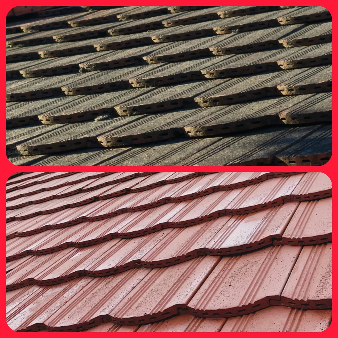 alt="prémium tetőmosás előtte - utána az Airless team kivitelezésében"