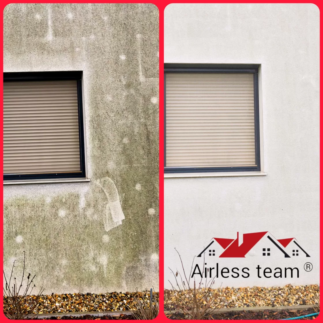 alt="Prémium homlokzattisztítás országosan. Előtte - utána. Airless team ®️"
